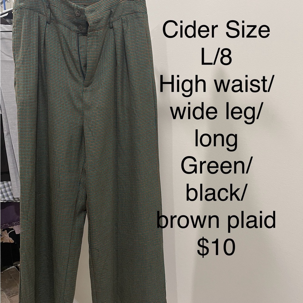 Cider Green and Black Plaid High Waist Pants